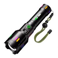 Linterna táctica, recargable, emergencia, zoom, 2000m, alta potencia, LED, carga rápida, IPX6, negro